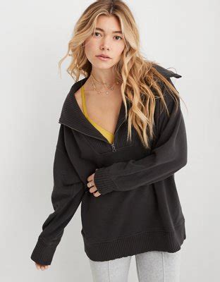 Aerie is my fave for comfy holiday loungewear Santa, please bring cozy quarter-zip sweaters, the best crew sweatshirt & soft velour flare pants. . Aerie downtoearth quarter zip